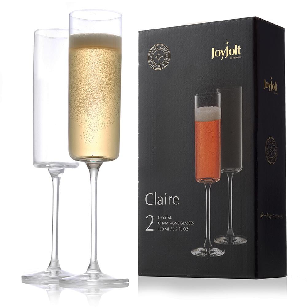 JoyJolt Claire European Crystal Champagne Glasses, 5.7 Oz Set of 2