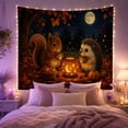 thumbnail image 2 of Squirrel and Hedgehog with Pumpkin Lantern in Moonlit Woodland, Whimsical Fantasy for Animal Lovers, Autumn Forest Art Decor, Halloween Gift Tapestry Wall Hanging for Bedroom and Living Room, 2 of 7