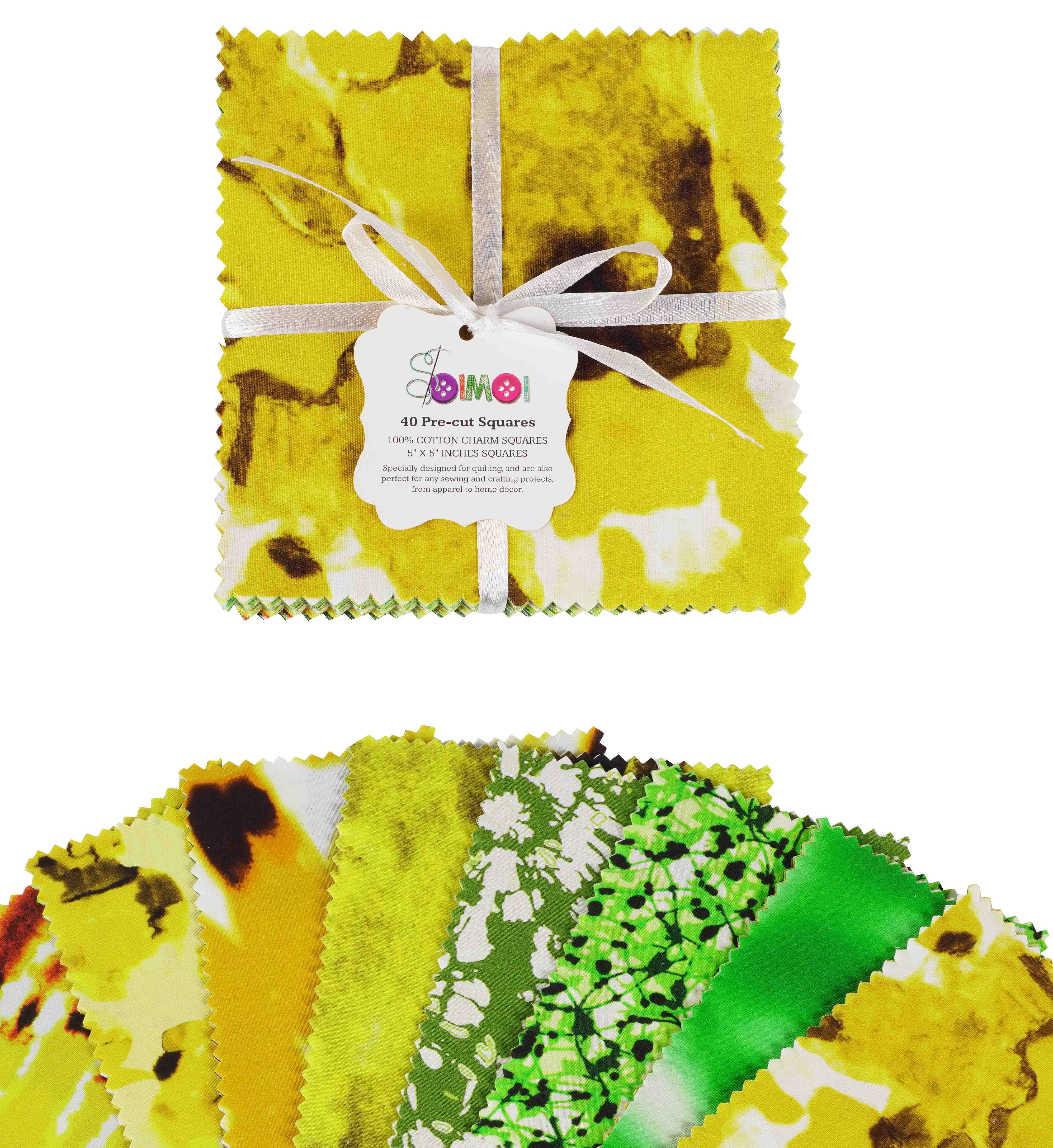 Soimoi Tie Dye Print&nbsp;Precut 10-inch Cotton&nbsp;Fabric&nbsp;Quilting&nbsp;Squares&nbsp;Charm Pack DIY Patchwork Sewing Craft SW-Yellow