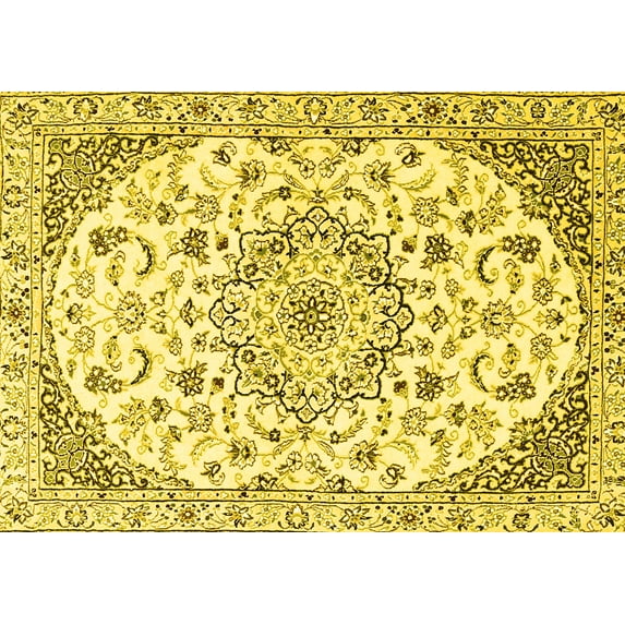 Ahgly Company Indoor Rectangle Medallion Yellow Traditional Area Rugs, 2' x 5'