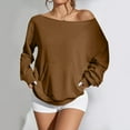 thumbnail image 7 of Makaor Sweatshirt Women Off Shoulder Neck Tops Lightweight Long Sleeve Pullover Solid Casual Fall Clothes Brown L, 7 of 7