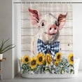 thumbnail image 5 of Cute Pig Shower Curtain Set, Waterproof Shower Curtains for Bathroom, Yellow Sunflowers Beige Wooden Vintage Art Washable Fabric Cloth Bath Curtain for Bathtub Decoration with Hooks 60x72 Inches, 5 of 9