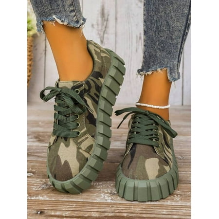 

XWQWJH 1Pc Comfy Women s Camouflage Canvas Sneakers with Round Toe and Lace-Up Design for Casual Walking