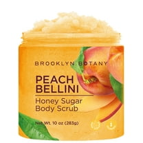 Brooklyn Botany Peach Bellini Honey Sugar Scrub for Body 10 oz – Deeply Hydrating and Gently Exfoliating Body Scrub for Women and Men – Moisturizing and Nourishing the Skin