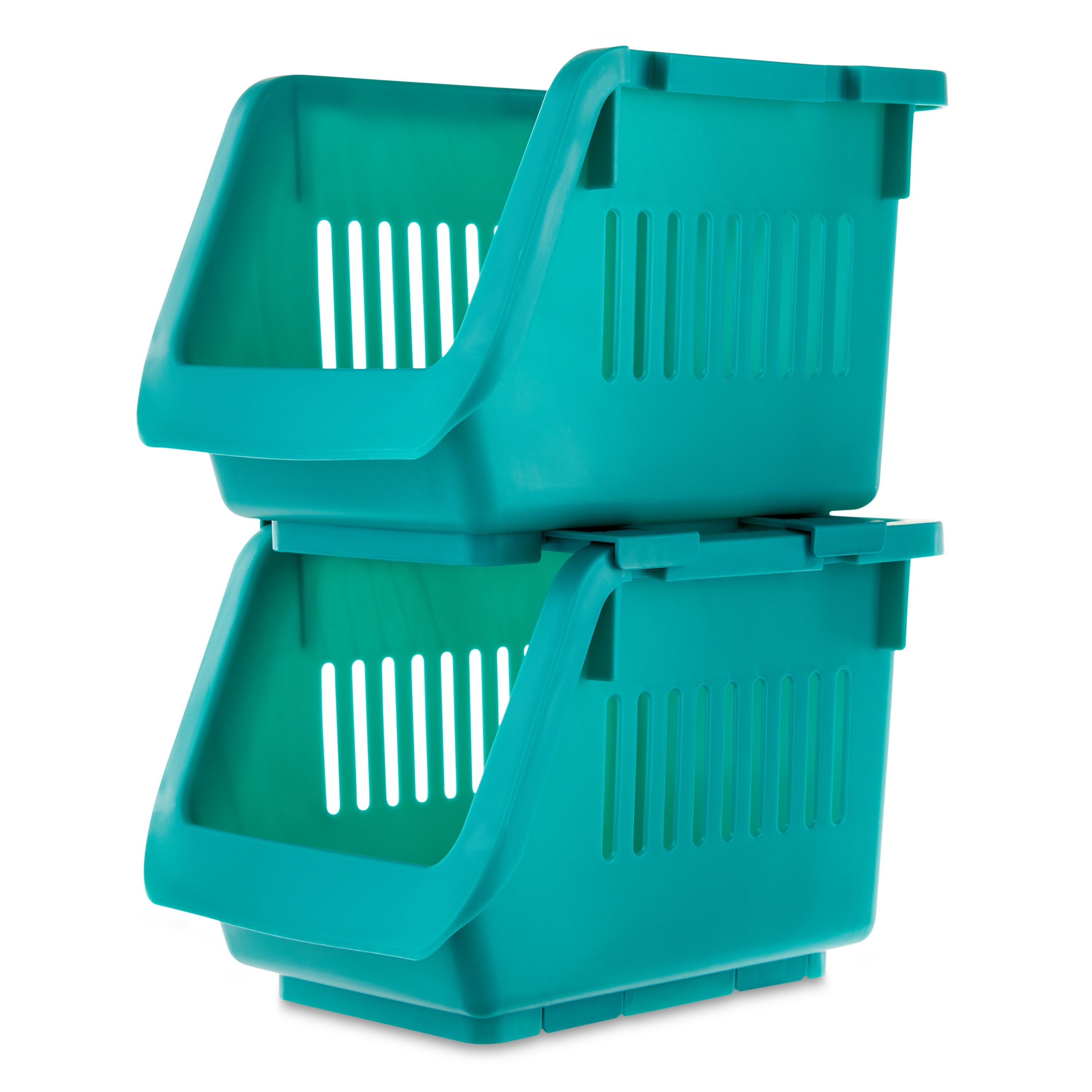 Pen + Gear Stackable Polypropylene, Plastic Storage Bins, Emerald, 2 Count, All Ages