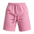 thumbnail image 5 of Hurxie Men's Linen Shorts Casual Summer Beach Shorts Elastic Waist Drawstring Vacation Short with Pockets Pink,5XL, 5 of 5