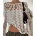 thumbnail image 2 of Women Knit Crochet Hollow Out Fishnet Top Long Sleeve See Through Mesh Shirt Sexy Club Streetwear, 2 of 6