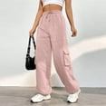 thumbnail image 3 of Efsteb Womens Cargo Pants With Pockets Elastic Waist Drawstring Baggy Pants Sweatpants Pants for Women Wide leg Pants Trousers Pants for Women Solid Color Casual Loose Trousers Pink XXL, 3 of 7