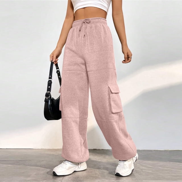 Jsaierl Womens Cargo Sweatpants Drawstring Elastic Waisted Lounge Straight Leg Pants Soft Comfy Running Workout Capris with Flap Pockets