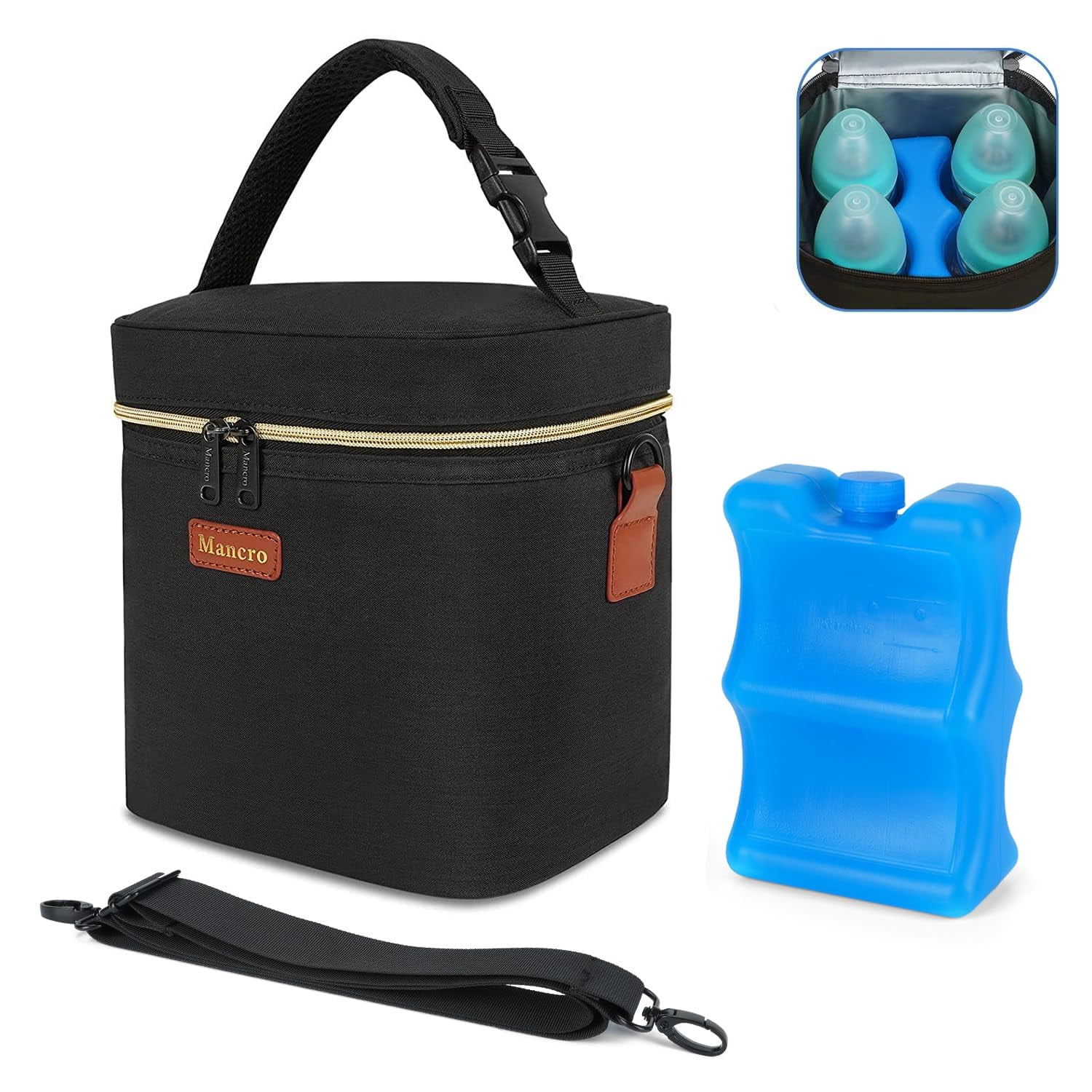 Insulated Breast Milk Cooler Bag with Ice Pack - Holds 6 Bottles, Double Layer Leakproof Design, Portable Tote for Travel, Work & Pumping Moms