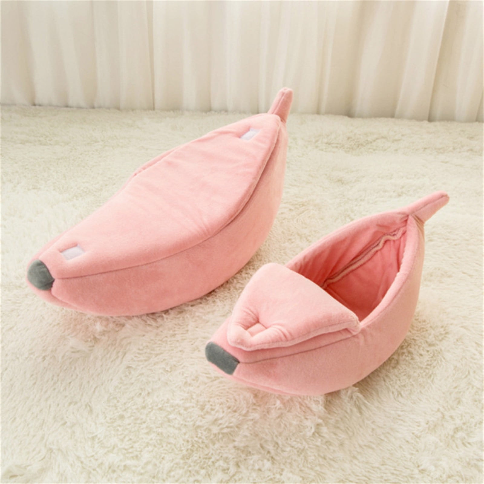 PureCasa Banana Shaped Soft Dog Cat Bed for Fall Winter, Short Plush Enclose Fluffy Pet Bed Kennel Cushion, Sleeping Pad for Small Cats Dogs, Modern Decor, Oval, 1 Pack, XL 35"x12"x8", Pink