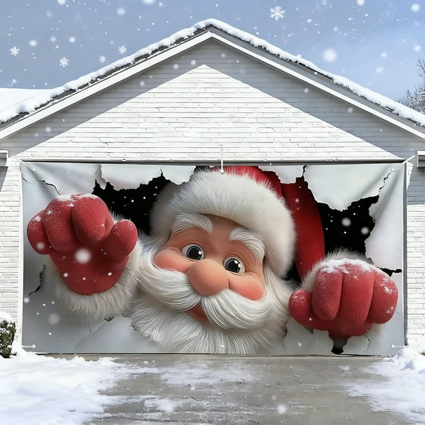 Cortina para puerta de garaje, adornos navideños, cubierta para puerta de garaje, decoración navideña, cubierta para puerta de garaje de Papá Noel, decoración navideña, adornos navideños, decoraciones