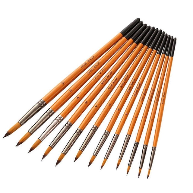 Assorted Color Painting Brush with Nylon Hair for Acrylic Watercolor Oil 12 Pieces