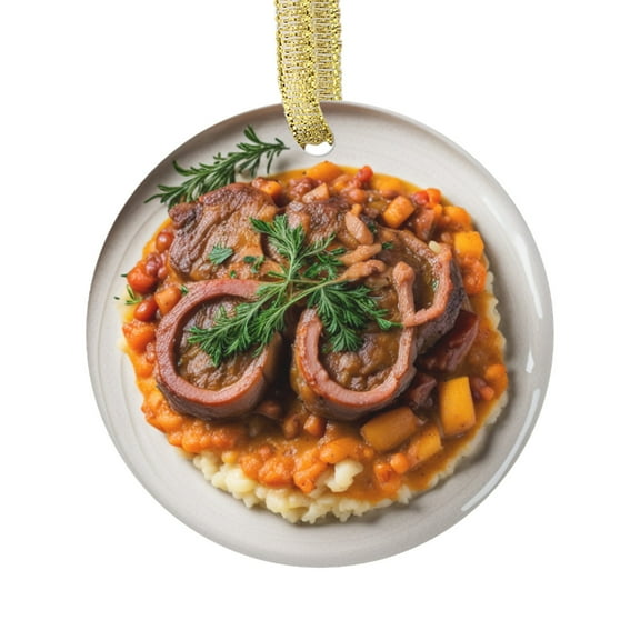 Osso Buco Italian Cuisine on Mashed Potatoes Food Lovers Foodie Novelty Holiday Christmas Ornament Xmas Tree Gift (Flat Design Printed on Ceramic, NOT 3D)
