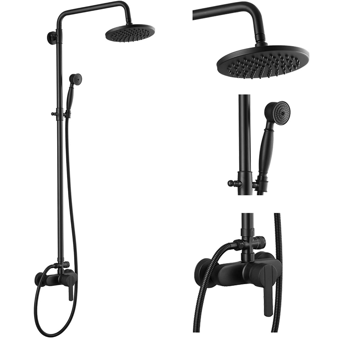 gotonovo Matte Black Exposed Pipe Shower System 8 Inch Rainfall Shower