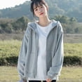 thumbnail image 4 of Sudadera con capucha de gran tamaño para mujer, cárdigan gris, ropa lisa con cremallera, Tops de manga larga para primavera, 4 of 5