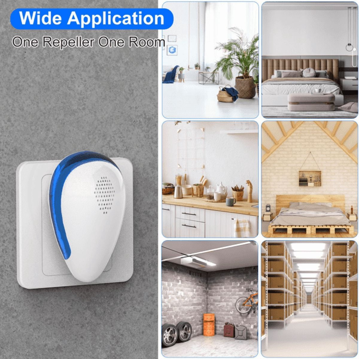 6 Pack Plug‑in Ultrasonic Electronic Unit, Variable 22‑65KHz Frequency Wall‑Socket Powered Device for Kitchen, Bedroom, Garage, Indoor Household Use