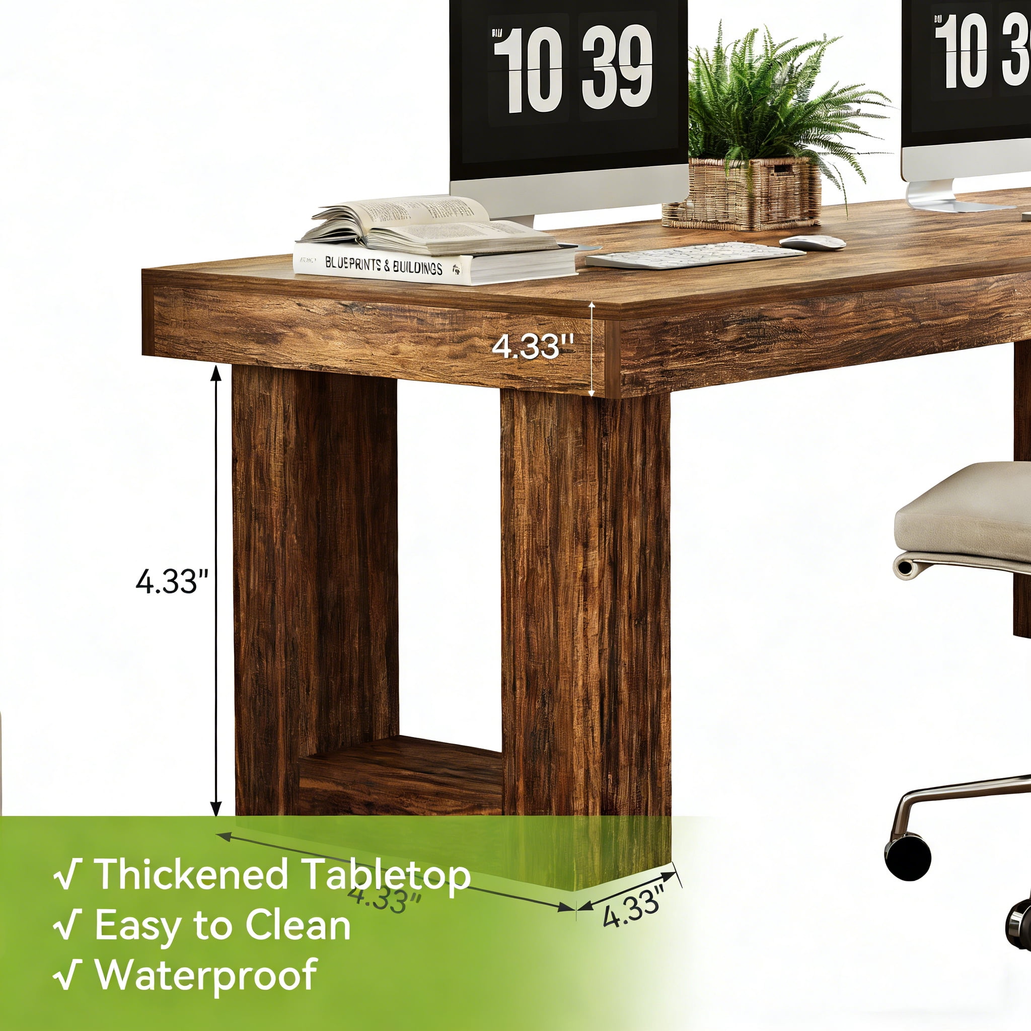 Finmind 86.6" Extra Long Double Desk for Two People, 2-Person Computer Desk with Large Workspace, Wooden Writing Table for Home Office, Rustic Brown