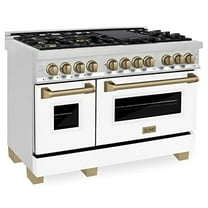 ZLINE 48 in. Autograph Edition Dual Fuel Range in Stainless Steel with White Matte Door and Champagne Bronze Accents (RAZ-WM-48-