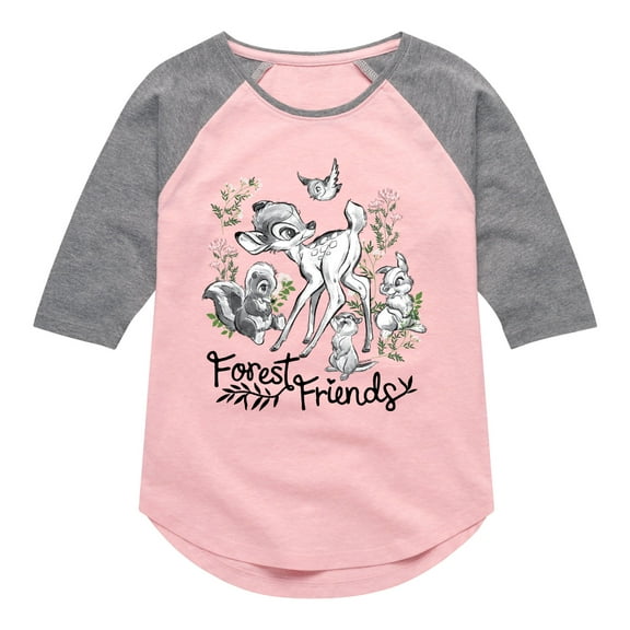 Bambi - Forest Friends - Toddler And Youth Girls Raglan Graphic T-Shirt