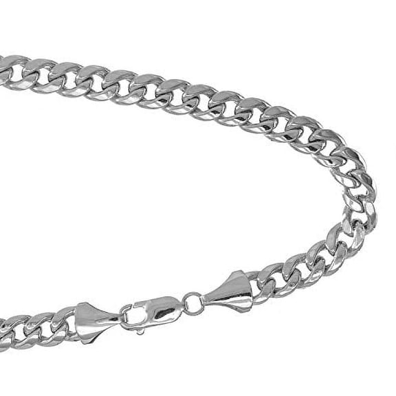 JewelStop 14k Semi-Solid White Gold 6.5mm Lite Miami Cuban Link Chain Bracelet, Lobster Claw- 8.5 Inches