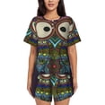 thumbnail image 1 of Fotbe Boho Owl Conjunto de Pijama Estampado para Mujer, 2 Piezas, Ropa de Dormir con Camiseta de Manga Corta y Shorts Suaves-Medium, 1 of 6
