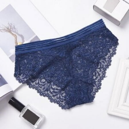 

Clearance!Lace Panties Women Lingerie Tempting Pretty Briefs Mid Waist Cute Women s Floral Panties Underwear Blue