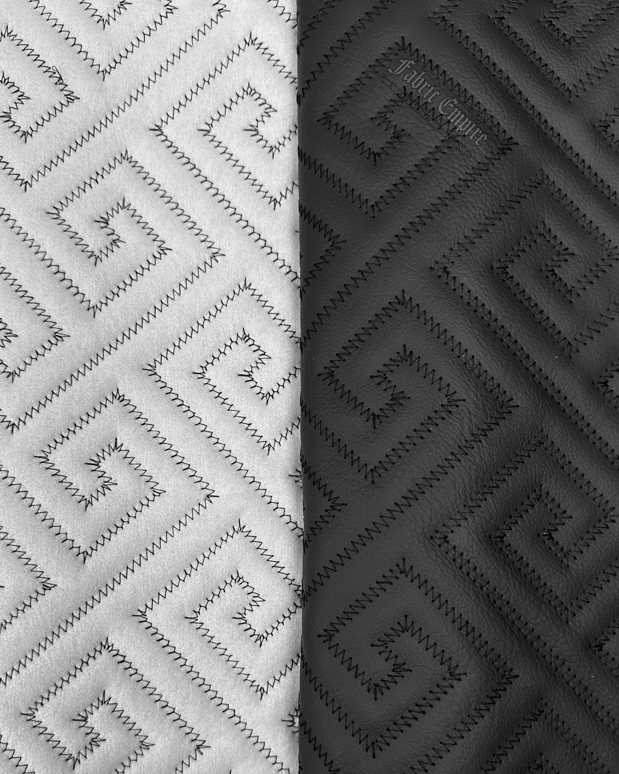 Vinyl Quilted Foam Fabric w 3/8" Foam Backing Upholstery / 52" Wide/Sold by The Yard/ Car Interiors, Door Panels, Dashboards, Headliners, Liners, Seating (Black Grecca w HQ Black Thread, Greek Key)