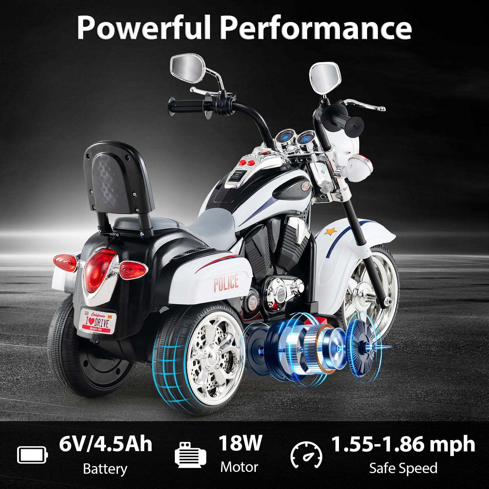 Gymax 6V Electric Kids Motorcycle 3-Wheel Ride On Toy w/ Adjustable Headlight White