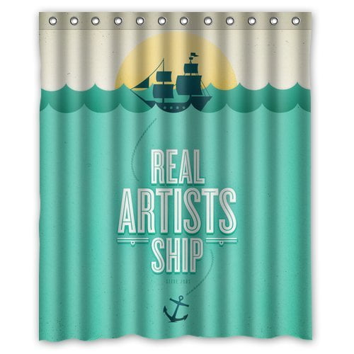 Pirate Ship Shower Curtain - Vintage Nautical Theme With Full Moon Ocean Design, Polyester Bathroom Decor