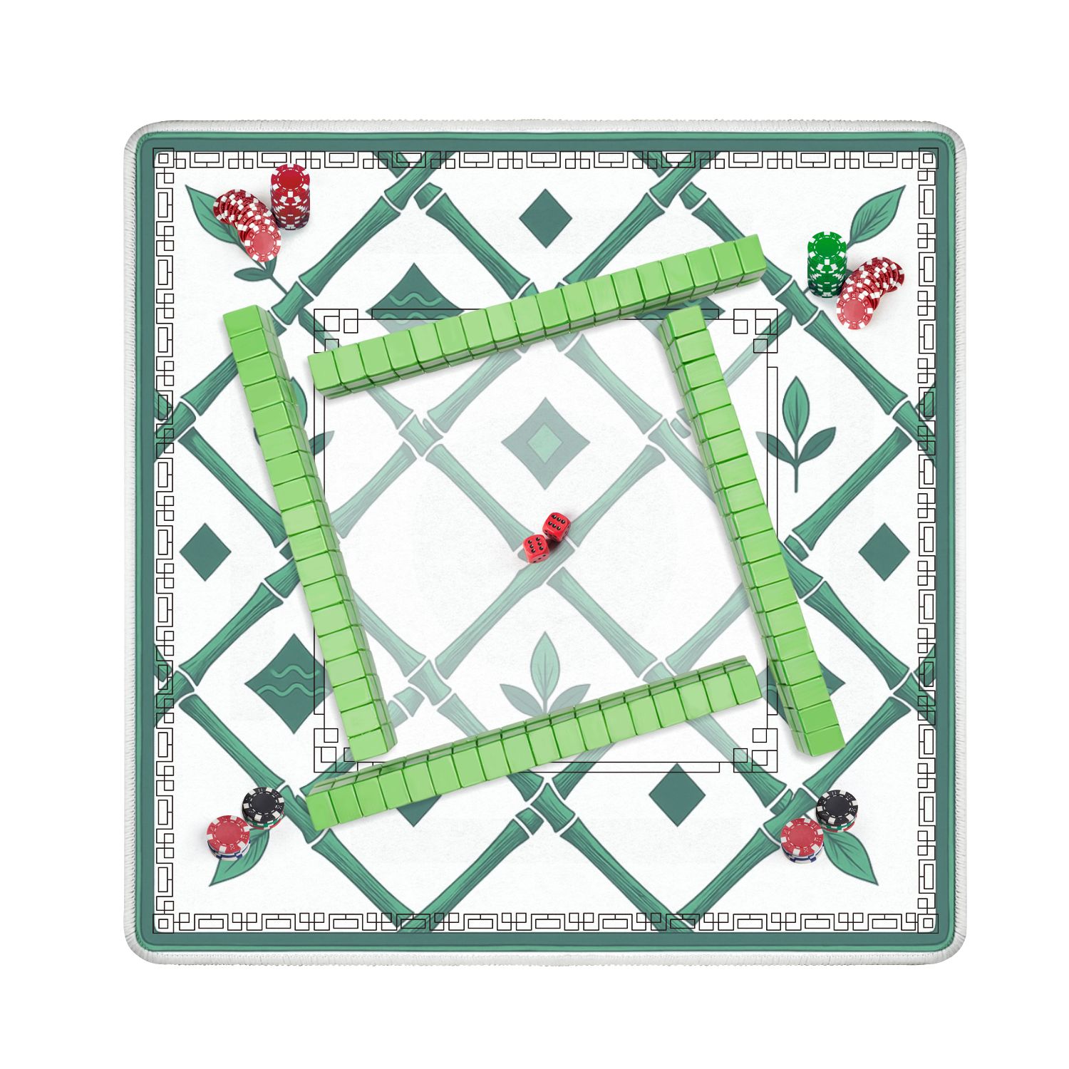 Mahjong Mat 31.5" x 31.5" Green Bamboo Diamond Leaves Floral Details Anti-Slip and Noise Reduction Symmetry Design Mahjong Tiles Table Cover for Dominoes Poker Card Board and Tile Games