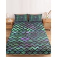 thumbnail image 2 of Cal.King Size Fitted Sheet Set - Coastal Teal Green 3 Piece Bedding Sets 16" Deep Pocket Fitted Sheet with 2 Pillowcases, Modern Ocean Mermaid Scales Brushed Microfiber Hotel Luxury Bed Sheets, 2 of 9