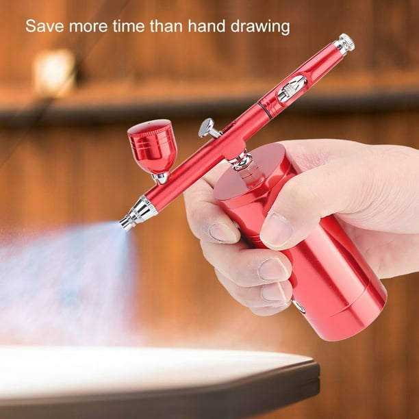 DEWIN Airbrush Nails,Spray 0.3mm Mini Compresseur D'air Gun, Airbrush Gun  7CC Ensemble Des Capacités for l'art de la Peinture Tatouage Nail Design  (Rouge) 