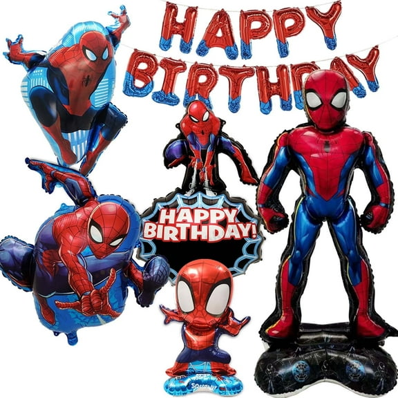 Large Spider Party Balloons for Boys, Spider Themed Party Decoration Balloons with Happy Birthday Banner for Party Supplies