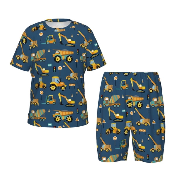 Balery Modern Excavator Conjunto de Pijama Infantil de Manga Corta con Estampado – Ropa de Dormir de Algodón Suave-4X-Large