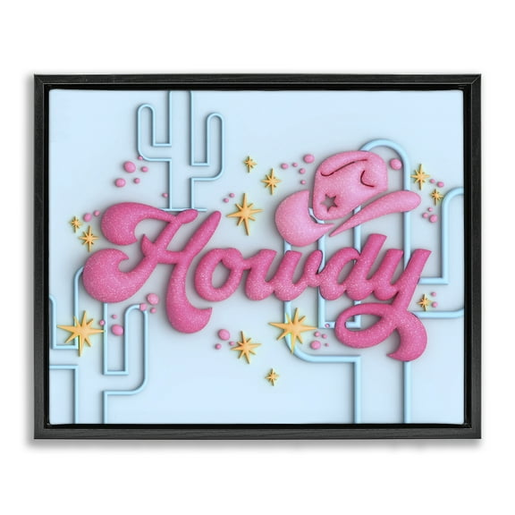 Stupell Industries Retro Howdy & Cactus Entertainment Painting Black Floater Framed Canvas Art Print Wall Art, 21 x 17