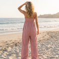 thumbnail image 5 of JULMCOMO Jumpsuits for Women Off Shoulder Sleeveless Summer Jumpsuits Tie Front Strapless Wide Leg Casual Baggy Overalls with Pockets Pink M, 5 of 8