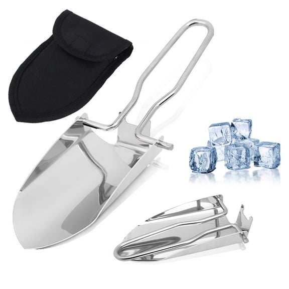Bxaolu Folding Camping Shovel Mini Folding Shovel Steel Folding Shovel Outdoor Survival Shovel Stainless Steel Hiking Trowel Entrenching Tool Handle with Carrying Pouch(Silver)