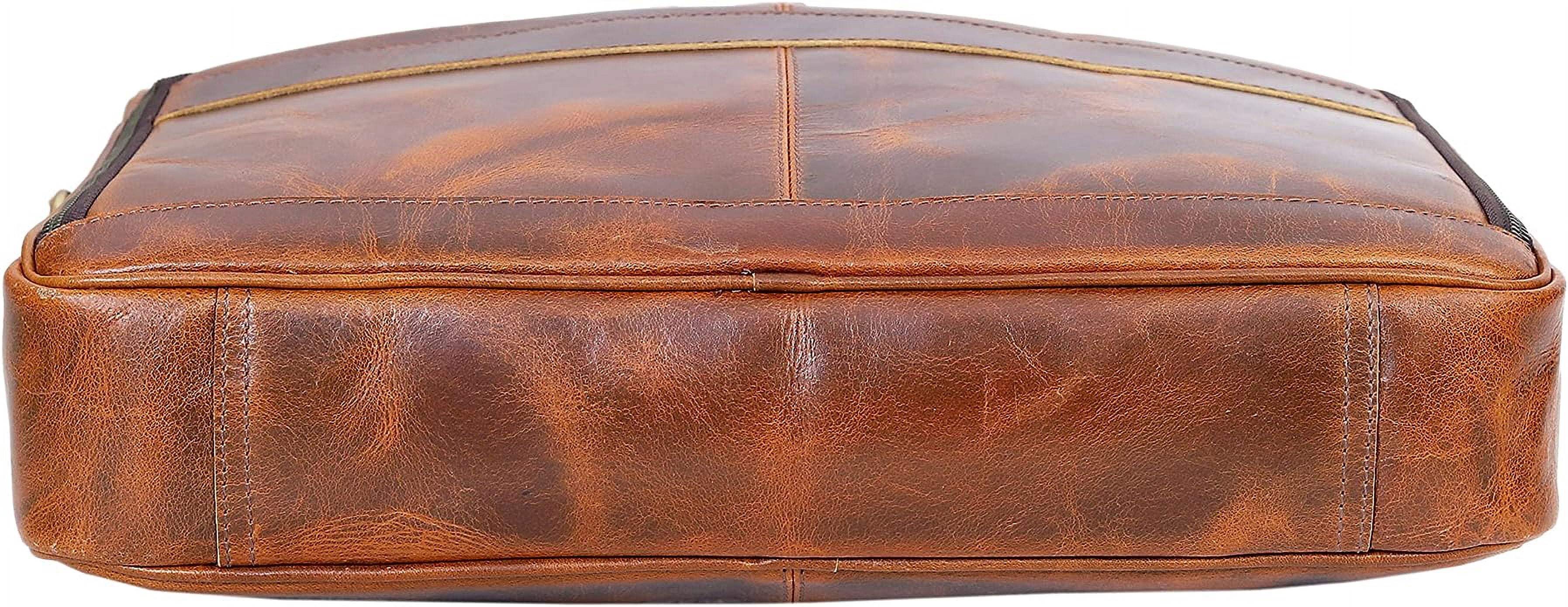 RUZIOON 18 Inch Leather briefcase Laptop Messenger Bags For Men and Women Best Office College Satchel Bag - Tan Brown