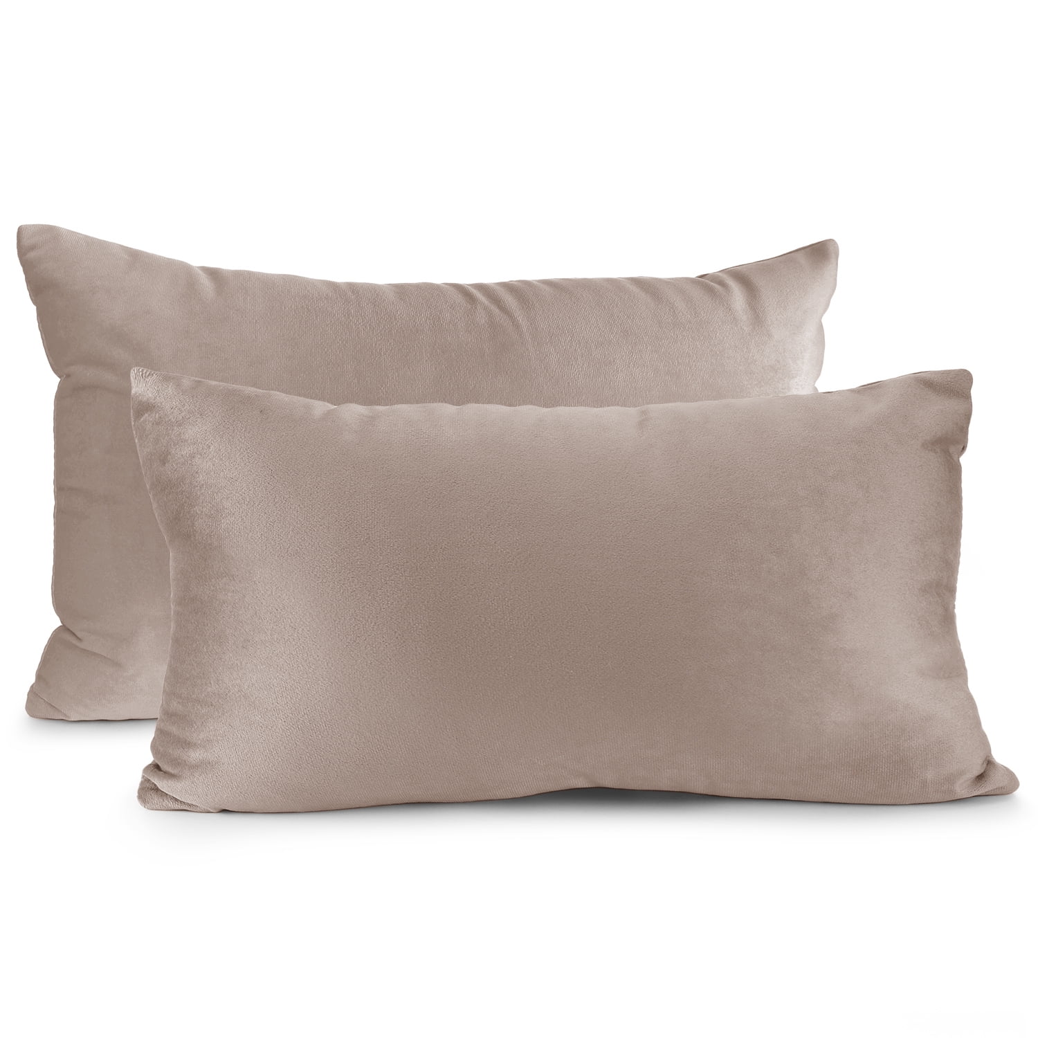 Clara Clark Plush Solid Decorative Microfiber Rectangle Throw Pillow Cover with Throw Pillow Insert for Couch, Taupe, 12"x20", 4 Piece Decorative Soft Throw Pillow Set