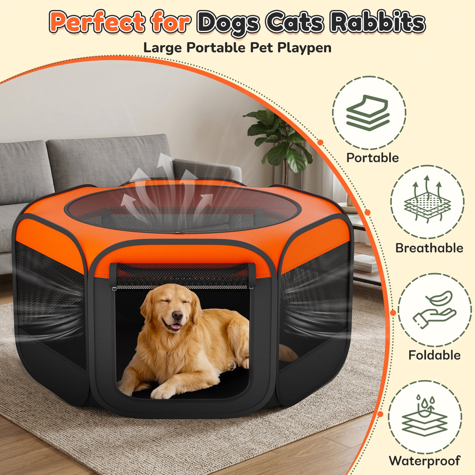 MAXLAPTER Dog Playpen, Hexagonal Foldable Pet Enclosure for Indoor and Outdoor Use