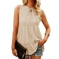 thumbnail image 3 of Gibobby Mujeres Sleeveveless Loose Tank V Cuck Straps Casual Flowy Tunic Camis Top(Beige,XG), 3 of 5