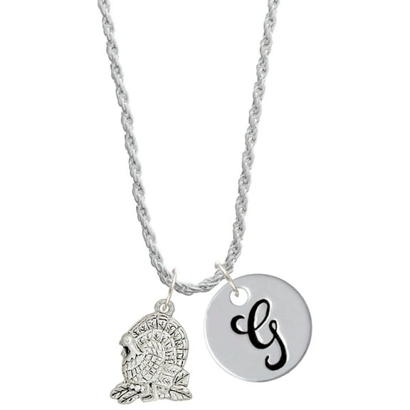Delight Jewelry Silvertone Medium Turkey Silvertone Script Initial Disc - G - Charm Necklace, 20" 3"