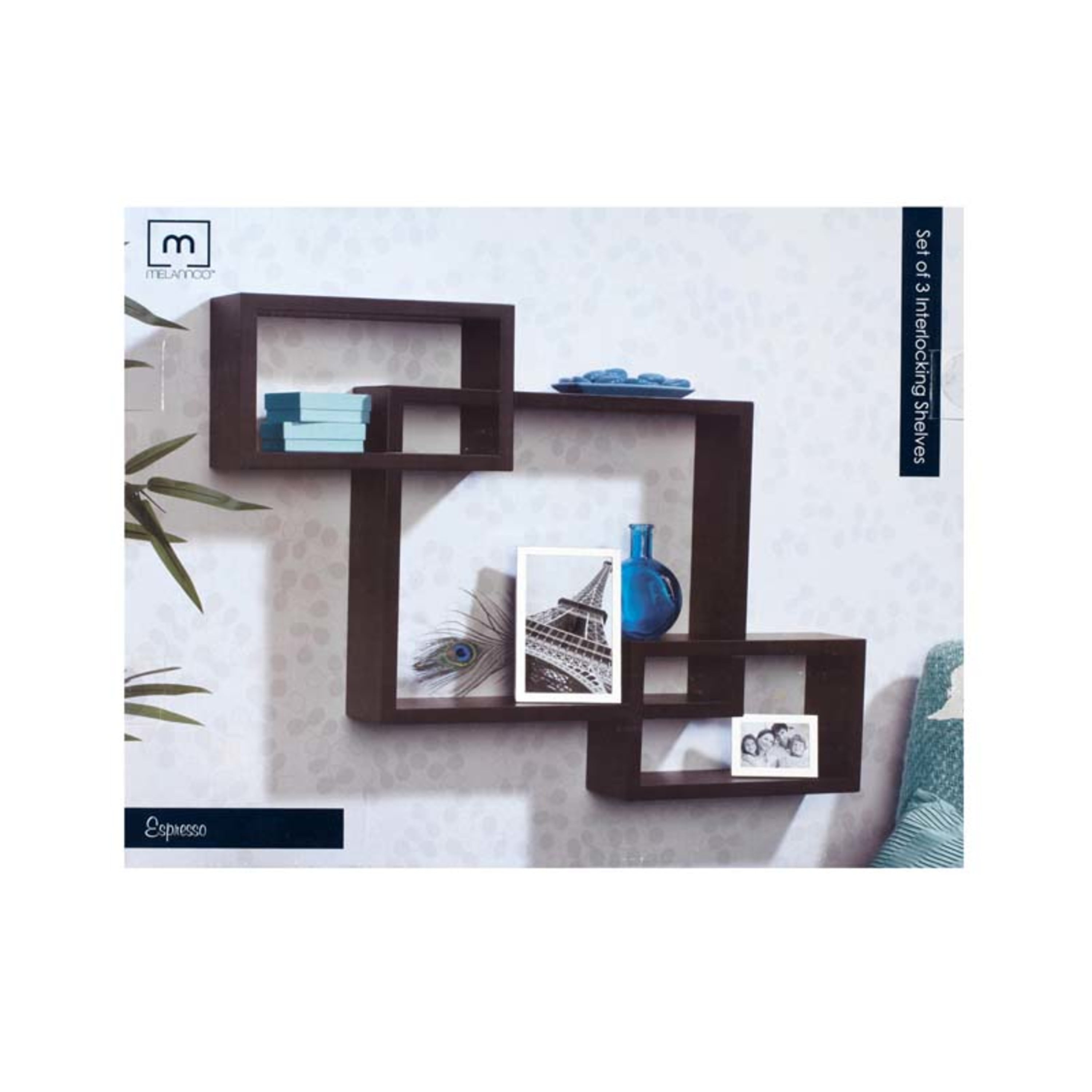 Melannco Set of 3 Interlocking Floating Wall Mount Shelves in Espresso