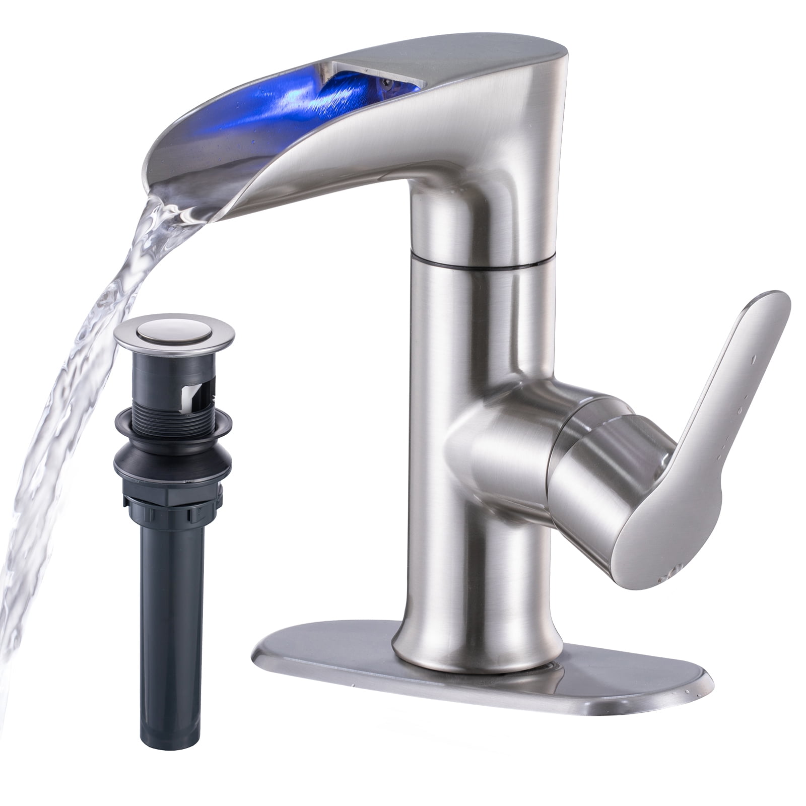Matte Black Waterfall Spout LED Vessel Sink Mixer Faucet Wall Mount Single Hand 