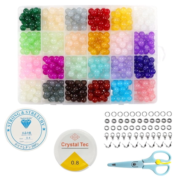 Glass Beads for Jewelry Making Crystal Gemstone Beaded Bracelets Kit with Accessories 8mm Round 24Colors ,480 Pcs