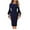 Navy, variant on qolati Womens 3/4 Bell Sleeve Church Dresses Vintage Crewneck Cocktail Party Midi Wrap Dress Elegant Bodycon Business Work Pencils Dress