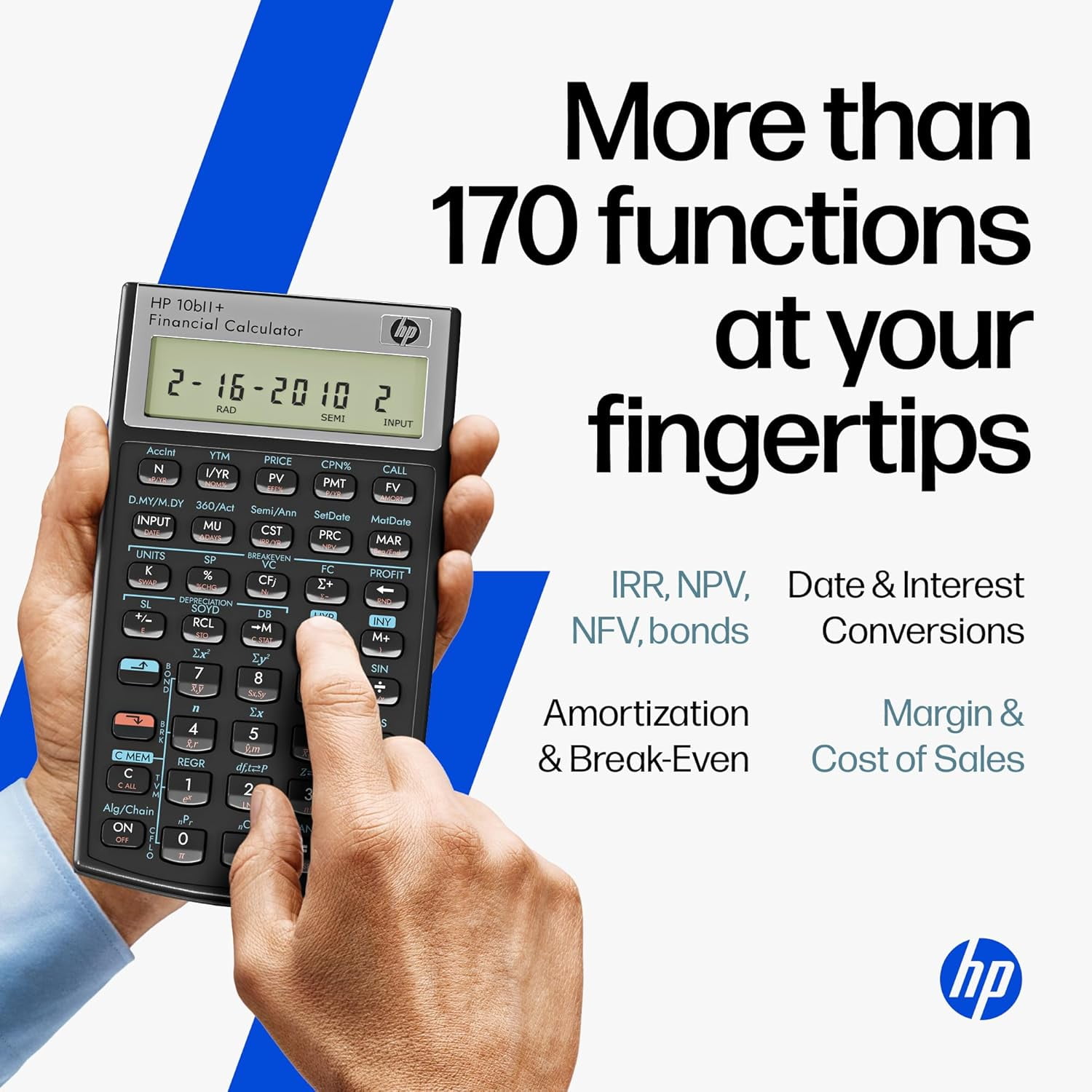 HP 10bII+ Financial Calculator, Business and Accounting Calculator with 100+ Functions, Exam Approved, Includes Case and Cloth
