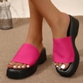 thumbnail image 2 of Rokment Womens Platform Dress Slides Sandals Beach Summer Trendy Casual Stretchy Square Open Toe Chunky Wedge High Heels Comfortable Walking Slip on Hot Pink Size 8.5, 2 of 6