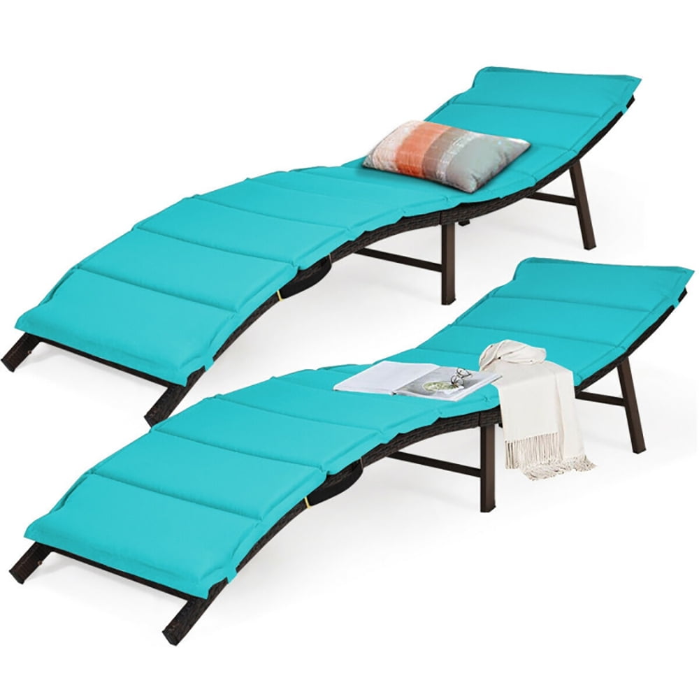 Aimee Lii 2Pcs Folding Patio Lounger Chair, Beach Lounge Chair for Outdoor, Patio Loungers, Turquoise